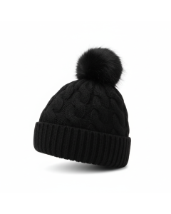 Bonnet à pompon cachemire Fjord - Noir