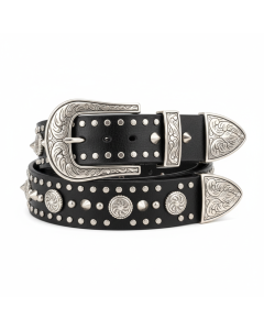 Ceinture western en cuir clouté Ranch - Noir
