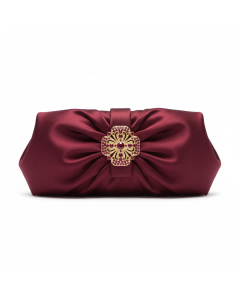 Pochette de soirée en satin drapé Gala - Bordeaux