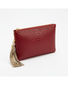Pochette zippée cuir python embossé Wild - Rouge