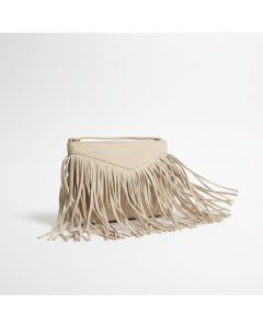 Pochette en daim à franges Festival - Ivoire