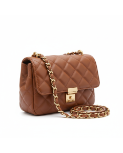Sac bandoulière matelassé chaîne dorée Luxe - Cognac