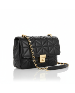 Sac bandoulière matelassé chaîne dorée Luxe - Noir