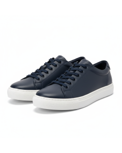 Basket minimaliste en cuir blanc Essential - Bleu marine - 41