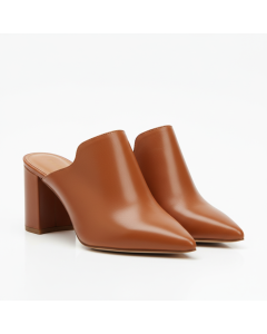 Mule à talon cuir Minimal - Cognac - 45