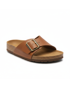 Claquette en cuir à boucle Spa - Cognac - 43
