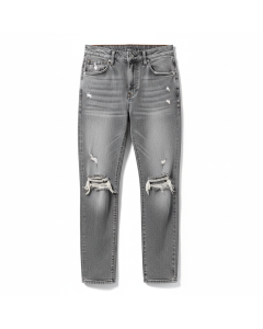 Jean boyfriend déchiré Grunge - Gris chiné - 42