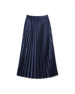 Jupe midi plissée en satin Grâce - Bleu marine - 34