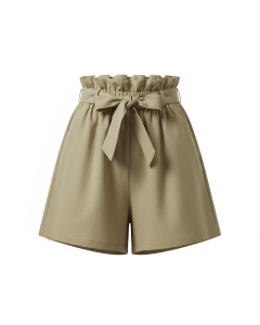 Short paperbag taille haute Ceinturée - Kaki - 46