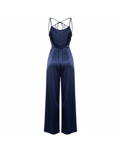 Combinaison dos ouvert en satin Éclat - Bleu marine - M