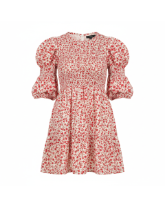 Robe babydoll smockée Bohème - Rouge - M