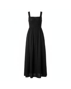 Robe longue en coton brodé Jardin Secret - Noir - XS