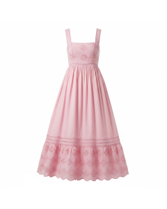 Robe longue en coton brodé Jardin Secret - Rose poudré - XS