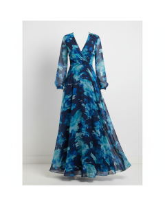 Robe maxi cache-cœur mousseline Ibiza - Bleu marine - L