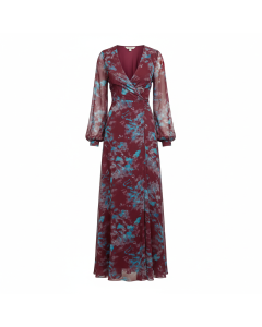 Robe maxi cache-cœur mousseline Ibiza - Bordeaux - L