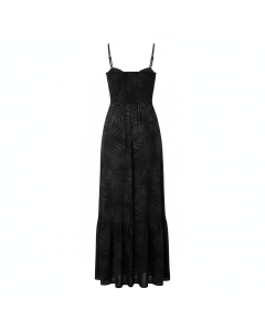 Robe longue fluide imprimé tropical Calypso - Noir - M