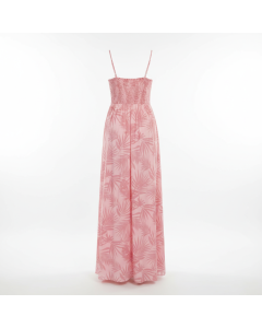 Robe longue fluide imprimé tropical Calypso - Rose poudré - M