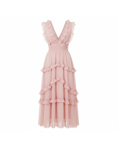 Robe midi à volants Romantique - Rose poudré - S