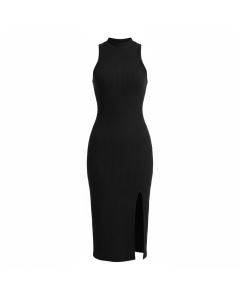 Robe côtelée fendue Minimal - Noir - XS