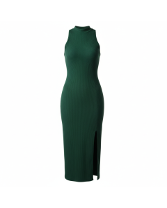 Robe côtelée fendue Minimal - Vert sapin - XS
