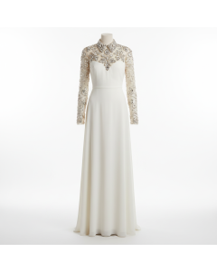 Robe longue col bijou Impératrice - Ivoire - M