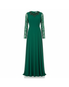 Robe longue col bijou Impératrice - Vert sapin - M