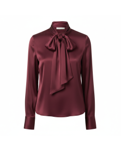 Blouse en soie col lavallière Éléonore - Bordeaux - XXL