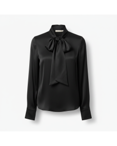 Blouse en soie col lavallière Éléonore - Noir - XXL