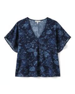 Top fluide imprimé floral Printemps - Bleu marine - S