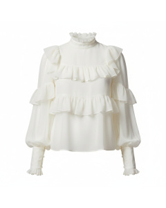 Sheer chiffon blouse with ribbon collar Cloud