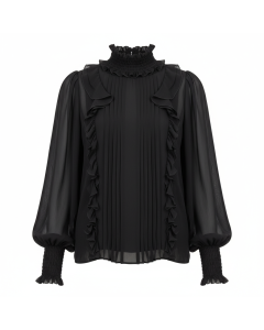 Blouse à volants col montant Victoire - Noir - M