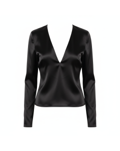 Blouse satinée Lumière col V - Noir - S