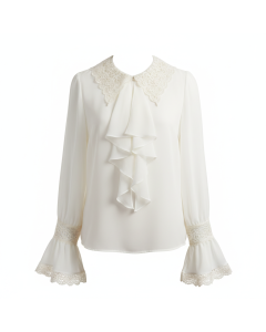 Chemisier à jabot en mousseline Rose - Ivoire - XXL