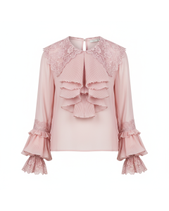 Chemisier à jabot en mousseline Rose - Rose poudré - XXL