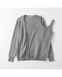 Twin-set gilet et top en maille Duo - Gris chiné - M