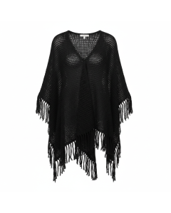 Poncho en maille ajourée Bohème - Noir - XXL