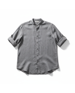 Chemise en lin col mao Méditerranée - Gris chiné - 3XL