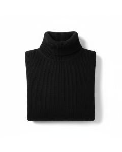 Pull col roulé en laine côtelée Montagne - Noir - L