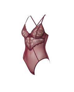 Body en tulle et dentelle Calais Héritage - Bordeaux - XS