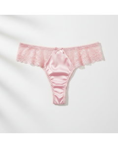 Tanga en dentelle et satin Opéra - Rose poudré - L