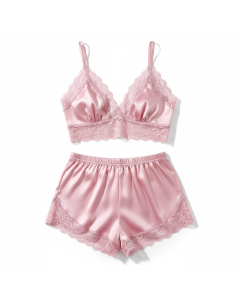 Ensemble caraco + short satin Dolce Notte - Rose poudré - XS