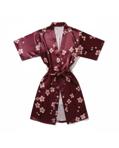 Kimono en satin imprimé floral Geisha - Bordeaux - S