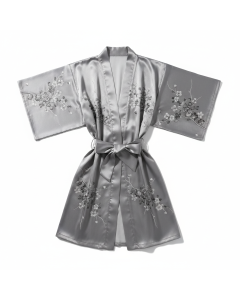 Kimono en satin imprimé floral Geisha - Gris chiné - S