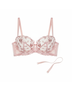 Soutien-gorge bandeau en tulle brodé Romance - Rose poudré - M