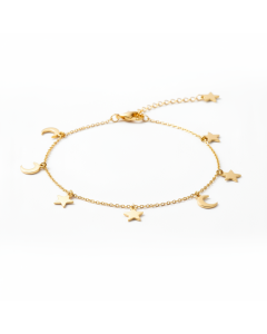 Goldene Fußkette mit Stern und Mond Summer Ankle