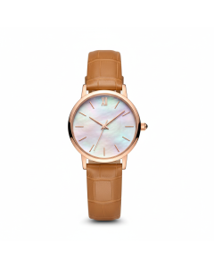 Rose mother-of-pearl leather-strap watch