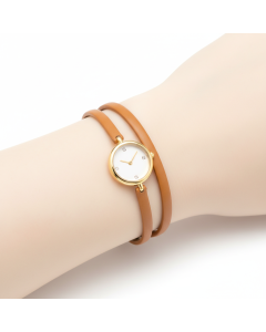 Schmuckuhr mit Doppelwickel-Lederband Wrap