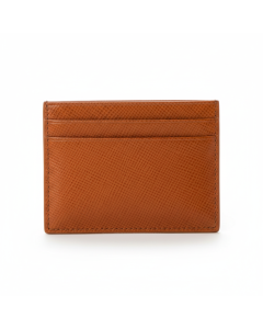 Porte-cartes en cuir saffiano Slim - Cognac