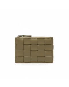Porte-cartes zip en cuir tressé Artisan - Kaki