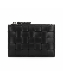Porte-cartes zip en cuir tressé Artisan - Noir